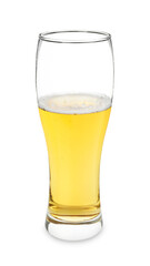 Half full glass of cold beer isolated on white