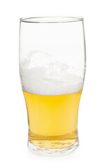 Half full glass of beer isolated on white
