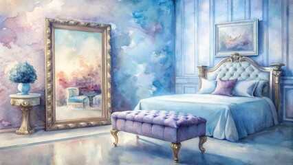 Modern room interior in watercolor style.