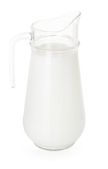 Glass jug with fresh milk isolated on white