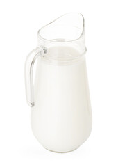Glass jug with fresh milk isolated on white