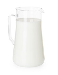 Glass jug with fresh milk isolated on white