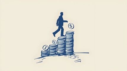 Businessman Climbing Coin Staircase Symbolizing Financial Growth and Success