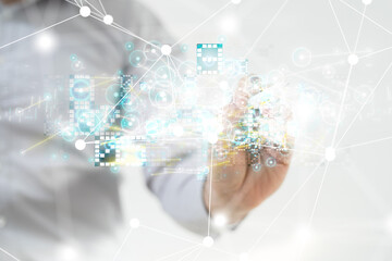 Neural network 3D illustration. Big data and cybersecurity