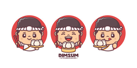 dim sum chef cartoon mascot, with different poses and expressions, vector illustration for culinary industry