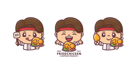 chef cartoon mascot with fried chicken