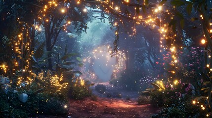 Naklejka premium Enchanted Forest with Glowing Plants,Mystical Creatures,and a Magical Atmosphere