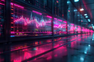 Futuristic stock market display screens