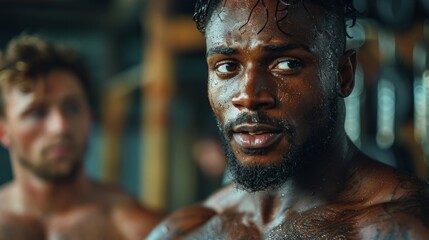 Inspiring Personal Trainer Encouraging Client in High-Intensity Training Session with Realistic Training Studio Backdrop