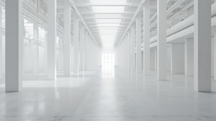 An empty big white clean warehouse. Background image. Created with Generative AI technology.