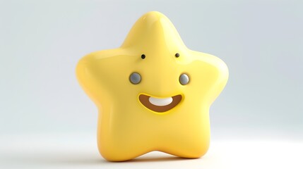 Whimsical 3D Rendered Clay-Style Star Icon with Cute Facial Expression on White Background