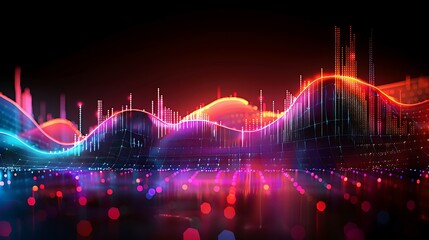 Obraz premium Vibrant nancial graphs on a dark background showcase market analysis, economic trends, and data analytics concepts in an engaging abstract
