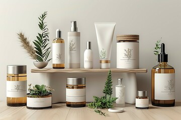 Highresolution product packaging mockups for a natural cosmetics line, featuring ecofriendly materials