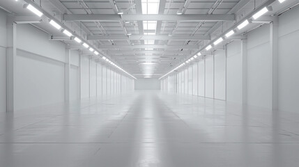 Obraz premium An empty big white clean warehouse. Background image. Created with Generative AI technology.