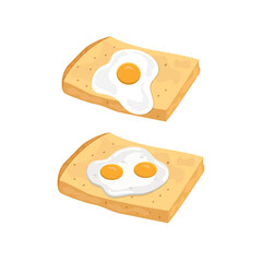 Fried eggs on a slice of bread. Healthy delicious breakfast flat vector illustration