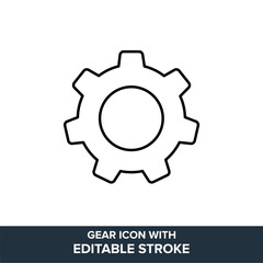 Gear icon, Settings symbol, Cogwheel icon with Editable Stroke