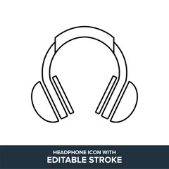 headphone flat vector icon with editable stroke