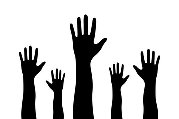 Illustration of a crowd raising hands flat vector design