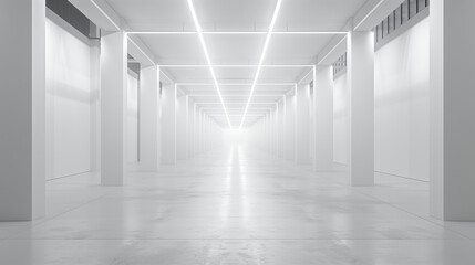 An empty big white clean warehouse. Background image. Created with Generative AI technology.
