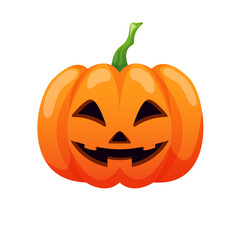 Halloween pumpkin icon in cartoon. Scary pumpkin with smile, happy face. Orange squash. Vector illustration isolated on a white background.
