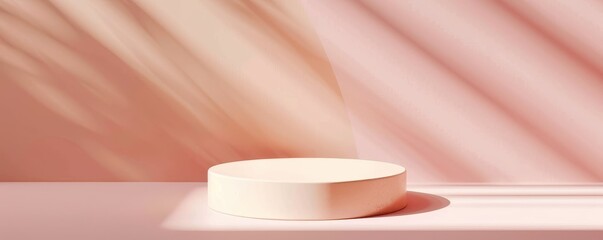 Minimalist podium display with soft shadows and a pink background, perfect for showcasing products or cosmetics. Modern, elegant, and stylish.