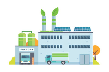 Fototapeta premium Sustainable Smart Green Factory building illustration, vector elements for city and industry illustration. flat style and front view