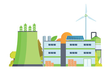 Sustainable Smart Green Factory building illustration, vector elements for city and industry illustration. flat style and front view