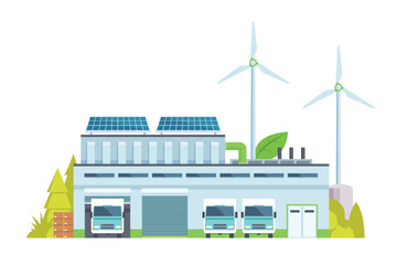 Obraz premium Sustainable Smart Green Factory building illustration, vector elements for city and industry illustration. flat style and front view