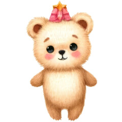 Cute illustration of a teddy bear wearing a colorful party hat, perfect for birthday celebrations and festival children's decor.