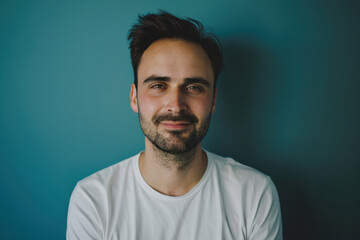 Obraz premium A close up portrait of a young man with a subtle smile