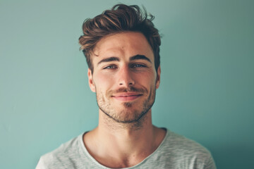 Obraz premium A close up portrait of a young man with a subtle smile