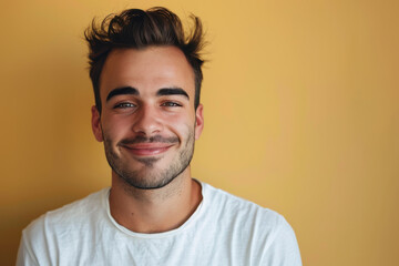 Obraz premium A close up portrait of a young man with a subtle smile