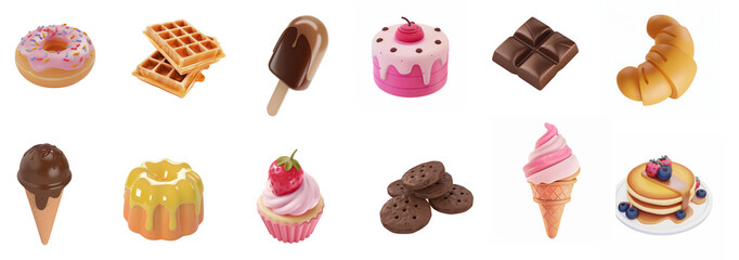 Set of 3D icons with sweets on a white background
