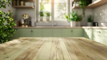 Bright and Cozy Kitchen with Wooden Table, Generative AI