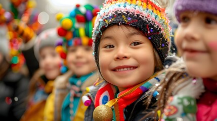 Fototapeta premium Joyful Community Parade with Children in Festive Costumes and