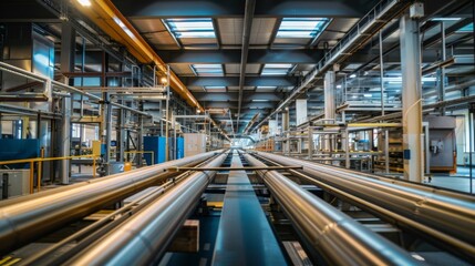 Naklejka premium A modern factory with minimized waste generation, showcasing innovative design techniques in a setting of an advanced production line, emphasizing source reduction strategies. 