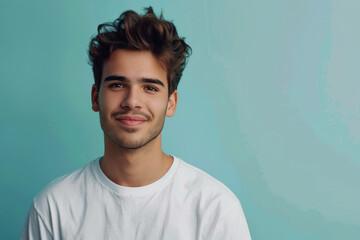 Obraz premium A close up portrait of a young man with a subtle smile