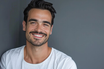 Obraz premium A close up portrait of a young man with a subtle smile