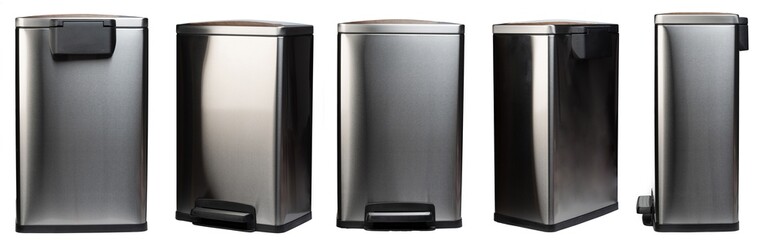 Closed metal garbage bin