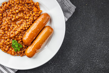 sausages with lentils second course natural fresh meal food snack on the table copy space food background rustic top view