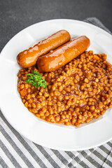 sausages with lentils second course natural fresh meal food snack on the table copy space food background rustic top view