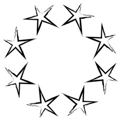 Hand drawn ink stars, icon, symbol, logo. Doodle sketchy brush style