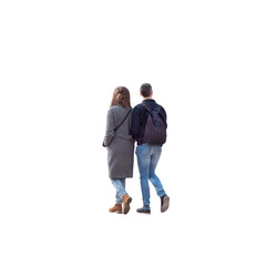 Jeune couple vu de dos, il se promène, tranquillement côte à côte, ambiance décontractée,...
