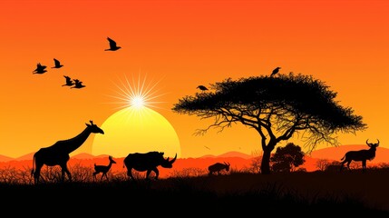Fototapeta premium A group of animals are gathered around a tree in the wild