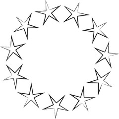 Hand drawn ink stars, icon, symbol, logo. Doodle sketchy brush style