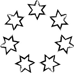 Hand drawn ink stars, icon, symbol, logo. Doodle sketchy brush style