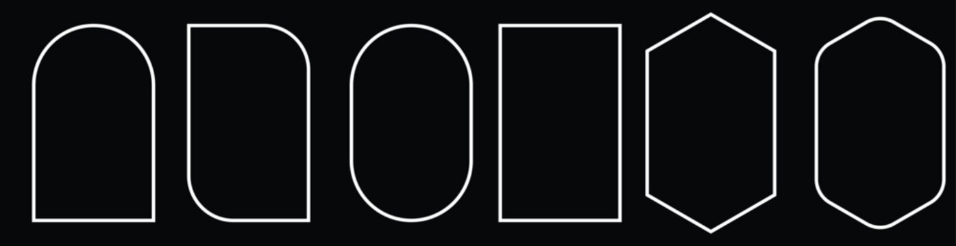  geometric frames in art deco style. Luxury borders for for wedding invitation. Thin line oval arch set for invitation decoration. Vector illustration isolated on black background.eps10