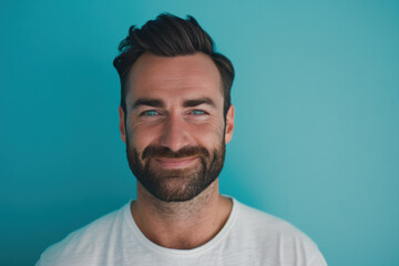 Fototapeta premium A close up portrait of a young man with a subtle smile