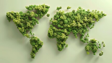 Map of the world made of trees, ecofriendly, green palette, digital art, representing environmental conservation