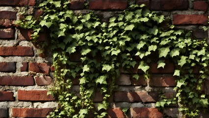 A brick wall covered in ivy